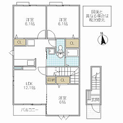 サンエスポアール1 3LDKの間取図画像