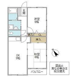 オークパレス川尻 2DKの間取図画像
