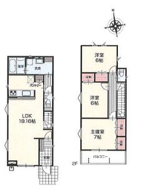 各居室6帖、収納豊富な3LDKの間取り設計。