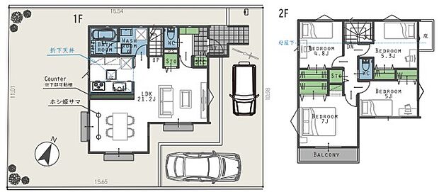 全居室に2面採光を採用した、全室が明るく開放感、風通し良好な間取です。