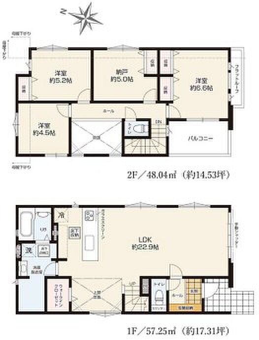 リビング22.9帖の広々としたスペースに加えて、各洋室も十分な広さを確保したゆとりある4LDKの間取りです。