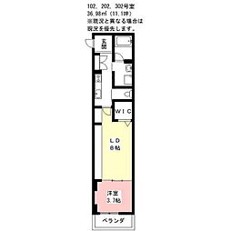 シャーメゾンガーレ 2階1LDKの間取り