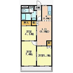 セジュール川部2 3LDKの間取図画像