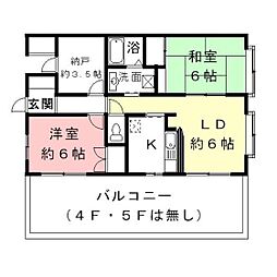 パークハイムフモト 2LDKの間取図画像