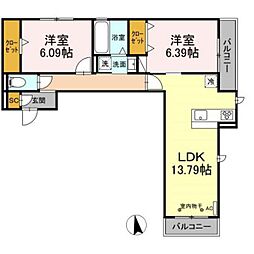 D-ROOM茜部本郷 2LDKの間取図画像