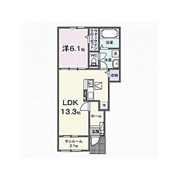 岐阜市岩田西1丁目アパート 1LDKの間取図画像