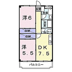 クリスタルパレス 2DKの間取図画像