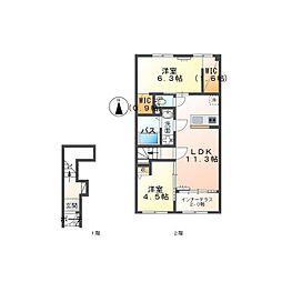 笠松町中野M様アパート 2LDKの間取図画像