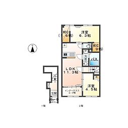 笠松町中野M様アパート 2LDKの間取図画像
