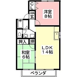 Muヒルズ茜部 2LDKの間取図画像