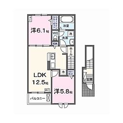 岐阜市領下アパート 2LDKの間取図画像