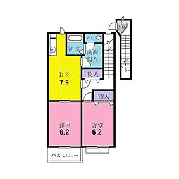 クレストールKIKIA 2DKの間取図画像