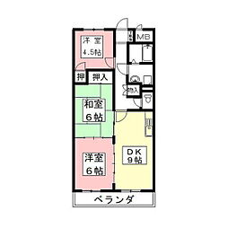 ボヌール田神 3DKの間取図画像