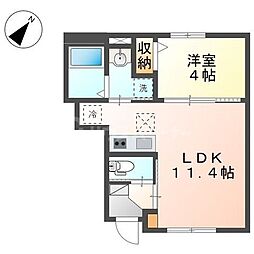 ガルデ寒川 1階1LDKの間取り