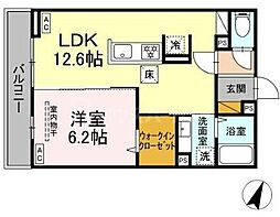 Ｄ-カヴェリ本千葉 1階1LDKの間取り