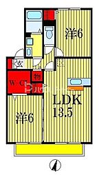 コモド　A棟 2階2LDKの間取り