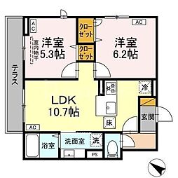 D-ROOM新宿I-A 1階2LDKの間取り