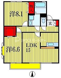 セジュールプラムハイツ 1階2LDKの間取り
