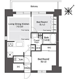 ミレーネ稲毛海岸 8階2LDKの間取り