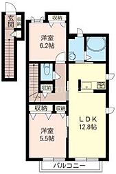 クールドリオンB棟 2階2LDKの間取り
