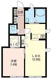 クールドリオンB棟 1階1LDKの間取り