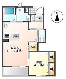 レジデンシア楓 1階1LDKの間取り