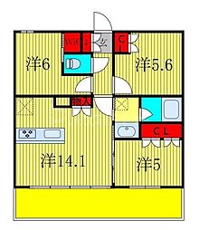 センチュリー千葉みなと 2階3LDKの間取り