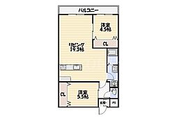 総建みどりハイム 2LDKの間取図画像
