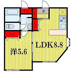 天台ハイリビング参番館 1LDKの間取図画像