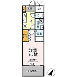 D-ROOM千葉中央 1Kの間取図画像