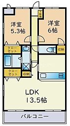 プライムスクウェア野村 2LDKの間取図画像