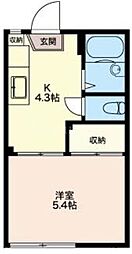 サンライズコート 1Kの間取図画像