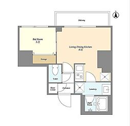 クラリティア西日暮里 2階1LDKの間取り