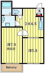 ラシクラス日暮里 201 2階2DKの間取り