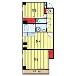 アルビレオ 2階2DKの間取り