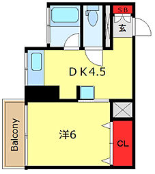 シャンボール大和郷 4階1DKの間取り