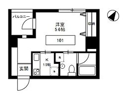 桜館 1階1Kの間取り