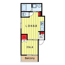 （仮）メゾン1244 2階1LDKの間取り