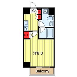 プラウドフラット根津谷中 4階1Kの間取り