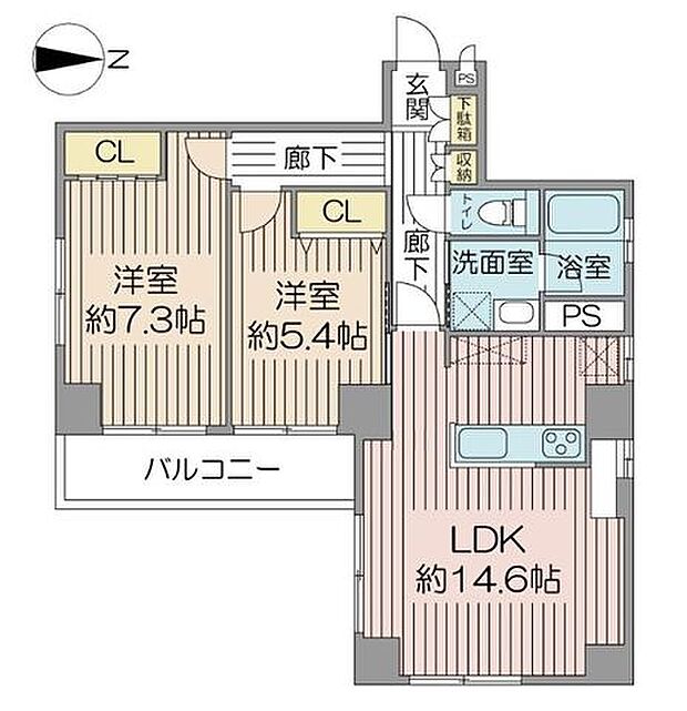 新神戸サンクレバー(2LDK) 2階の間取り