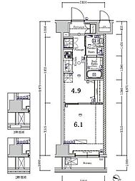 ジーベック人形町エグゼ 1DKの間取図画像