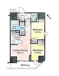 オープンレジデンシア日暮里ステーションフロント 2LDKの間取図画像