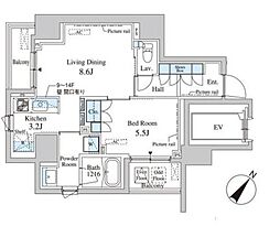 セレサ日本橋堀留町 1LDKの間取図画像