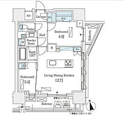 シーズンフラッツ浅草六丁目 2LDKの間取図画像
