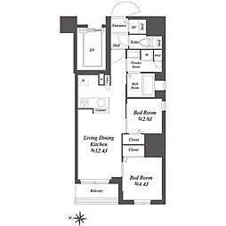 ドゥーエ亀戸2 2LDKの間取図画像