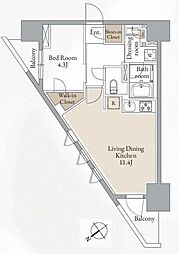 クロスレジデンス高田馬場 1LDKの間取図画像