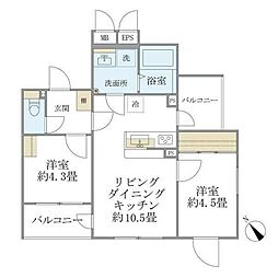 エクサム赤坂 2LDKの間取図画像