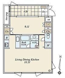 月光町アパートメント 1LDKの間取図画像