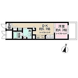 アドミラル碑文谷 1DKの間取図画像