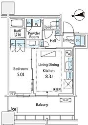 白金ザ・スカイ西棟 1LDKの間取図画像